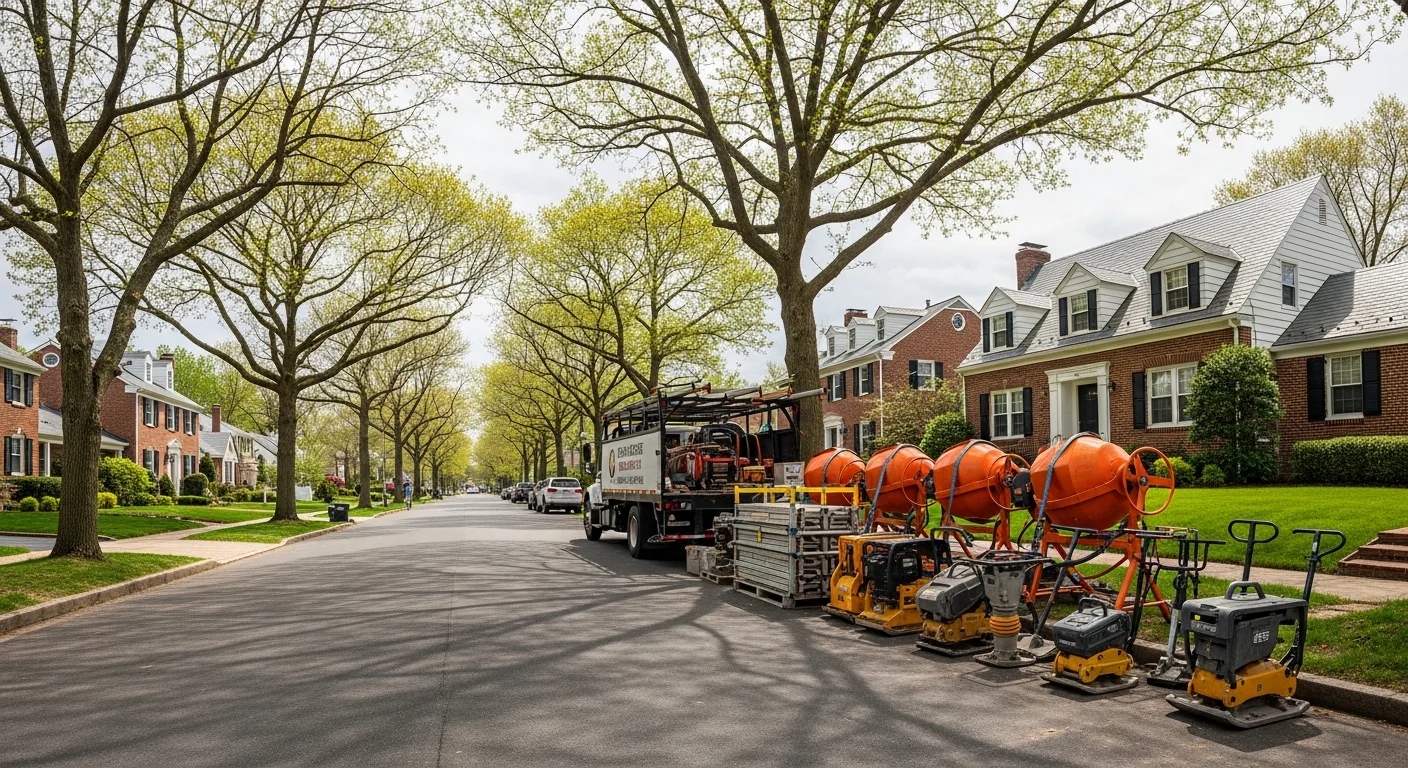 Residential street in Monroeville with well-maintained single-family homes and mature trees lining the sidewalk.